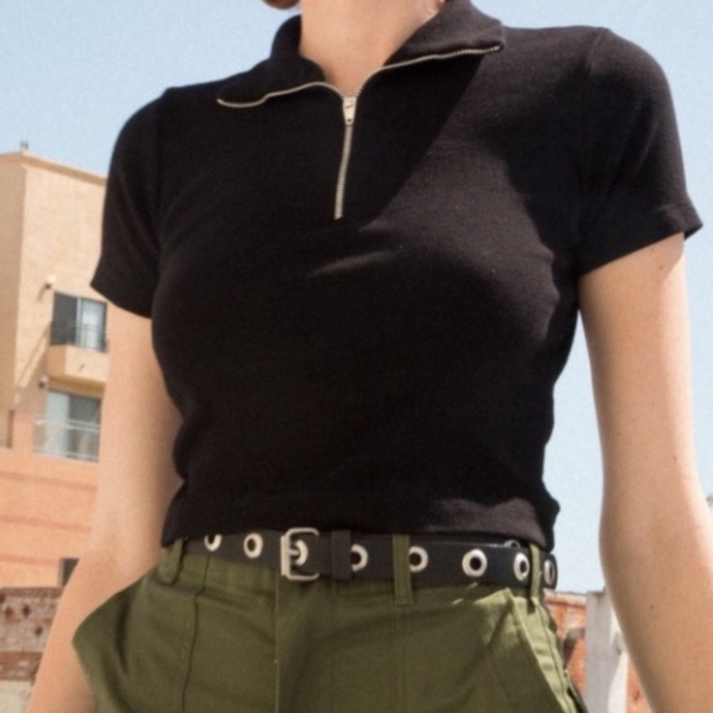 Brandy Melville Black Joann Crop Top Zip Up